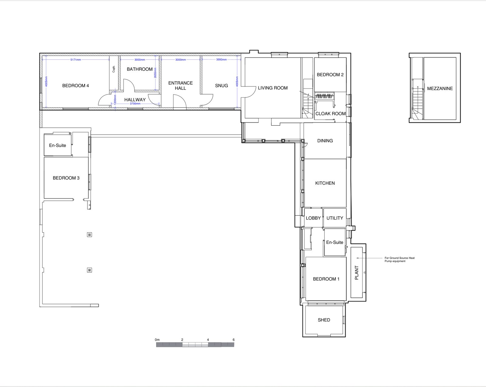 Detailed floor plan drawing for a residential extension, showing room layouts and dimensions