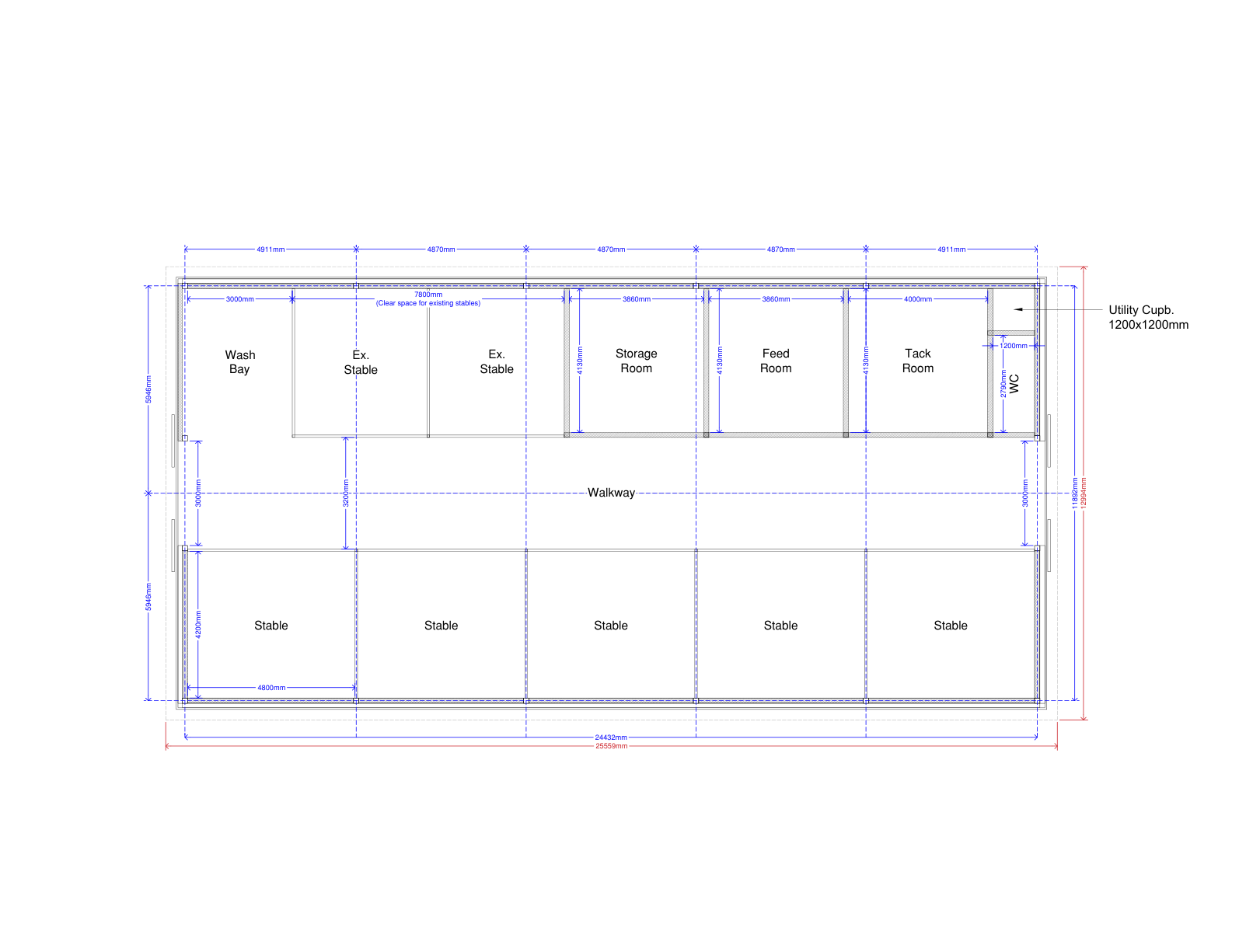 Detailed measured floor plan for a stable block